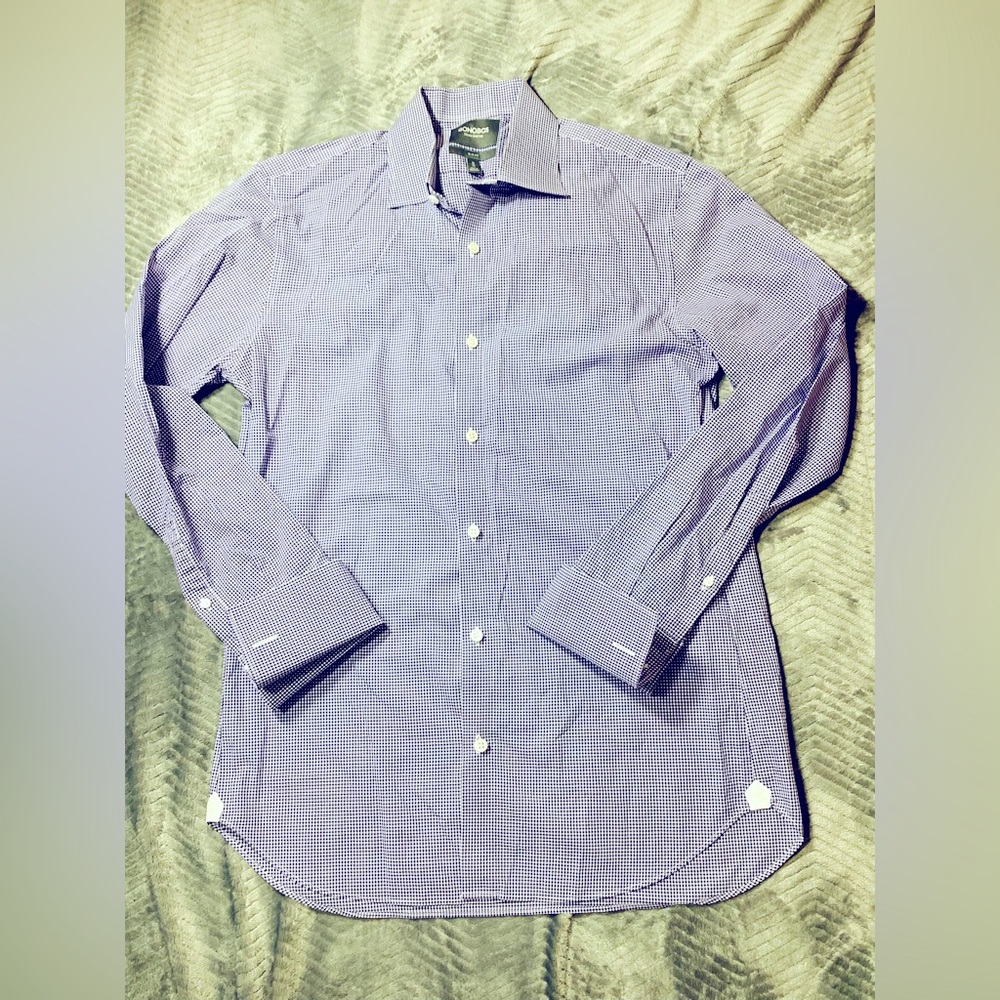 Mens Bonobos Italian Shirting Slim Fit Dress Shirt Blue White‎ Check 16 / 35